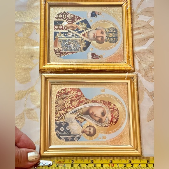 Set Of 2 Orthodox Icons Mother Of God St. Nicolas 4.5”x5.5”Framed - Picture 5 of 5